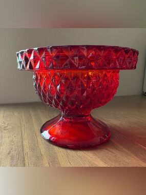 VTG Viking Ruby Diamond Point Fairy Lamp Base/Bottom Glows 3” Tall 4” Diameter